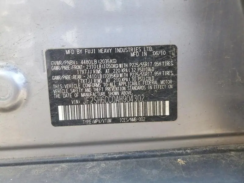 2010 SUBARU FORESTER 2.5X PREMIUM  