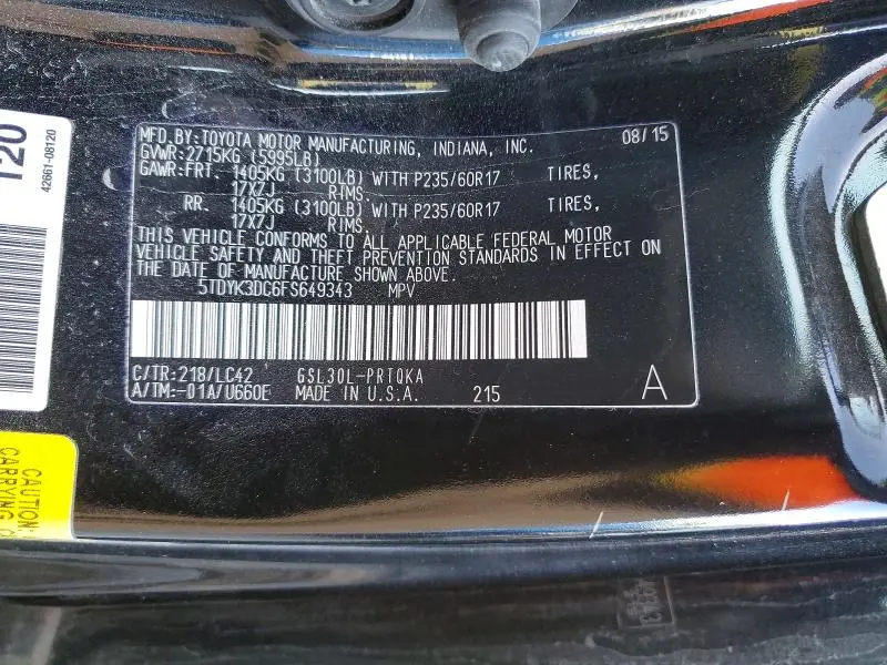 2015 TOYOTA SIENNA XLE  