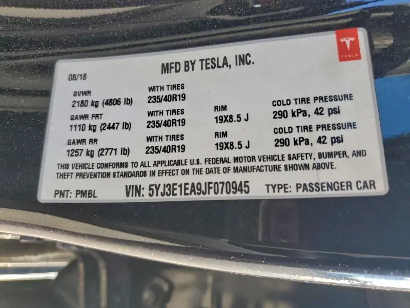 2018 TESLA MODEL 3   