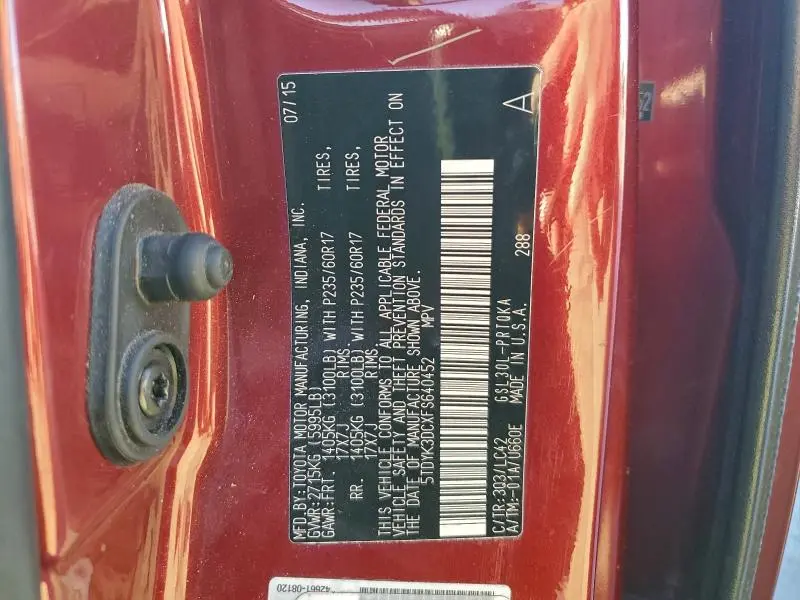 2015 TOYOTA SIENNA XLE  