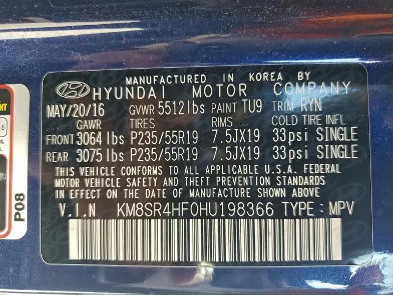 2017 HYUNDAI SANTA FE SE ULTIMATE  