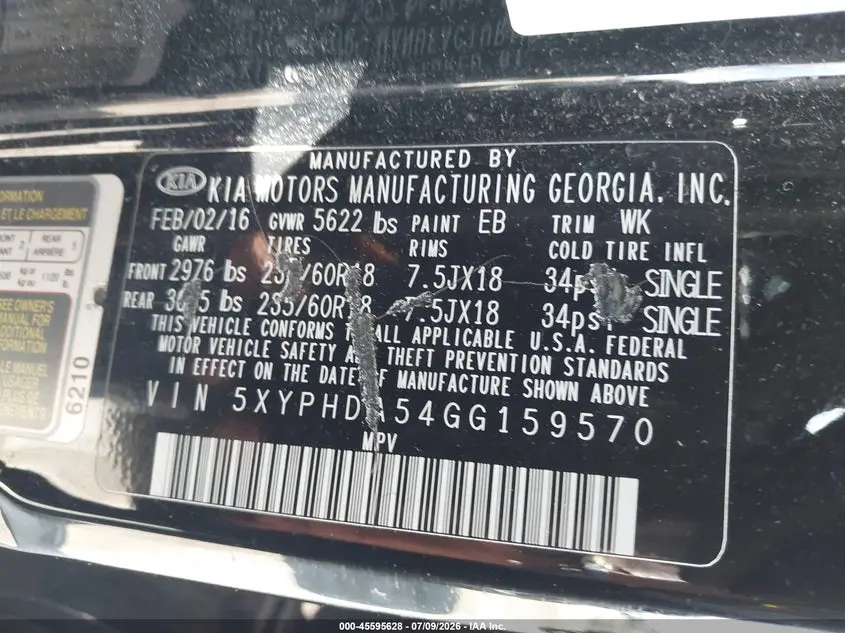 2016 KIA SORENTO 3.3L EX