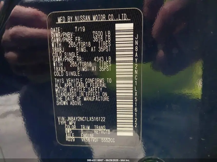 2020 NISSAN ARMADA SV 4WD