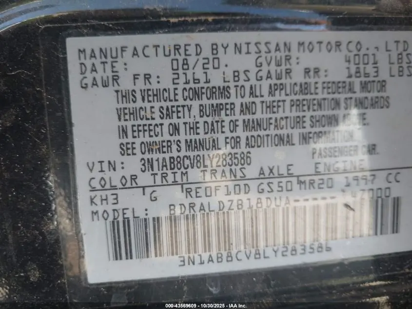 2020 NISSAN SENTRA SV XTRONIC CVT