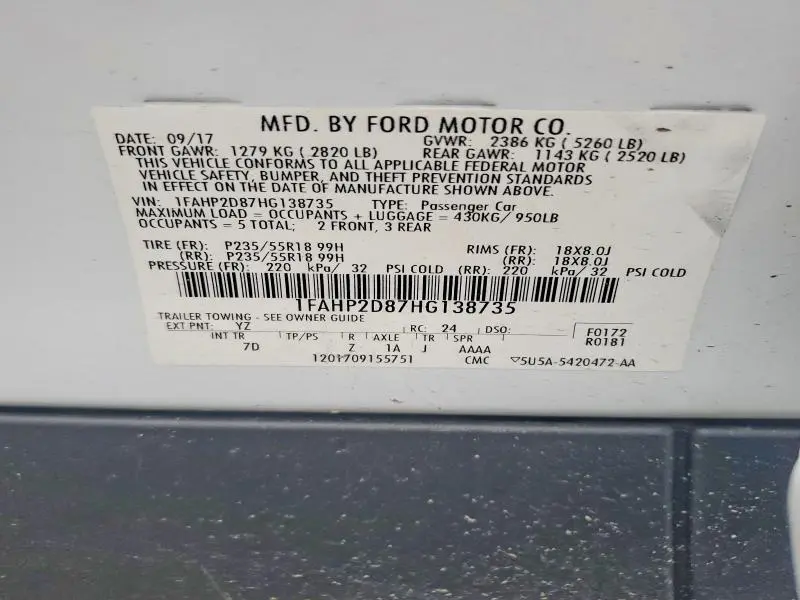 2017 FORD TAURUS SE  
