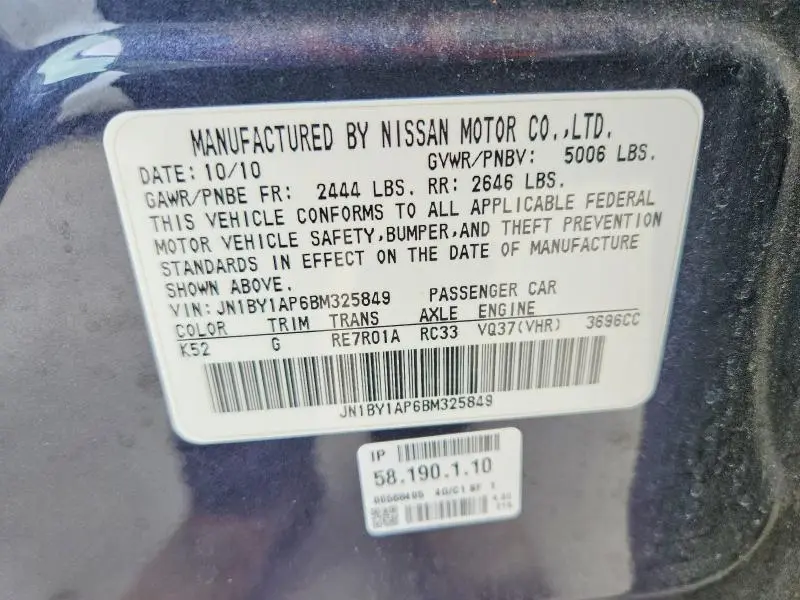2011 INFINITI M37 BASE  