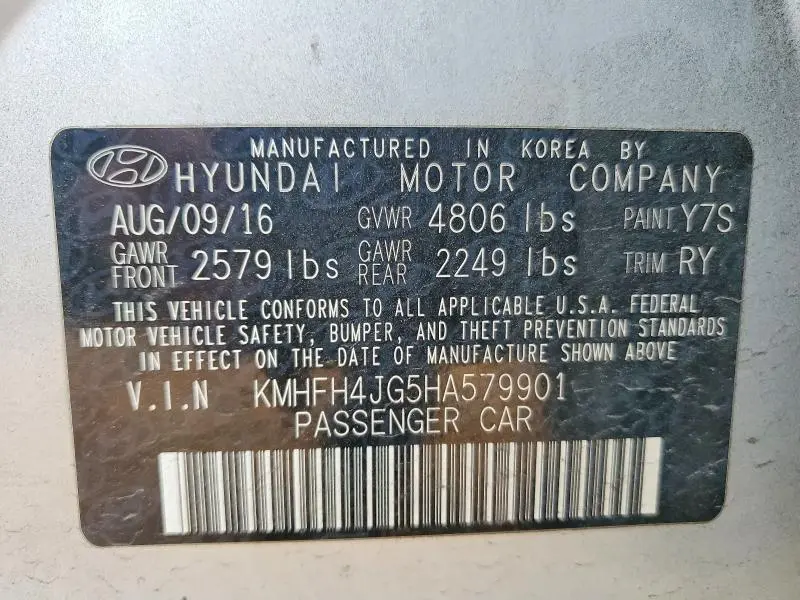 2017 HYUNDAI AZERA LIMITED  