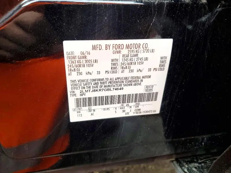 2016 LINCOLN MKX SELECT  