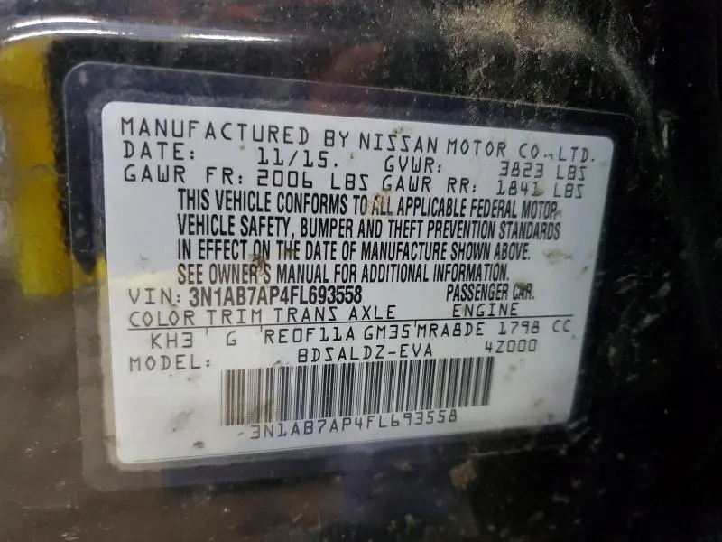 2015 NISSAN SENTRA S  