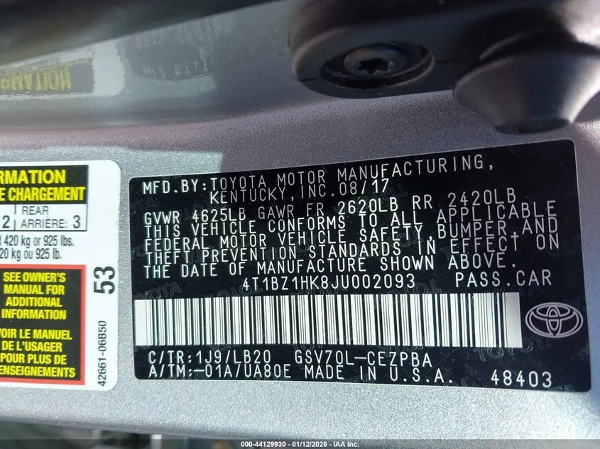 2018 TOYOTA CAMRY XSE V6