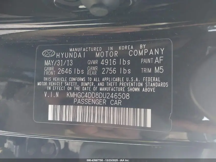 2013 HYUNDAI GENESIS 3.8