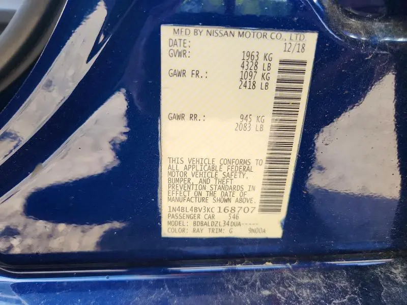 2019 NISSAN ALTIMA S  