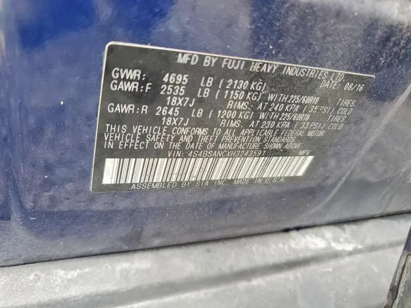 2017 SUBARU OUTBACK 2.5I LIMITED  