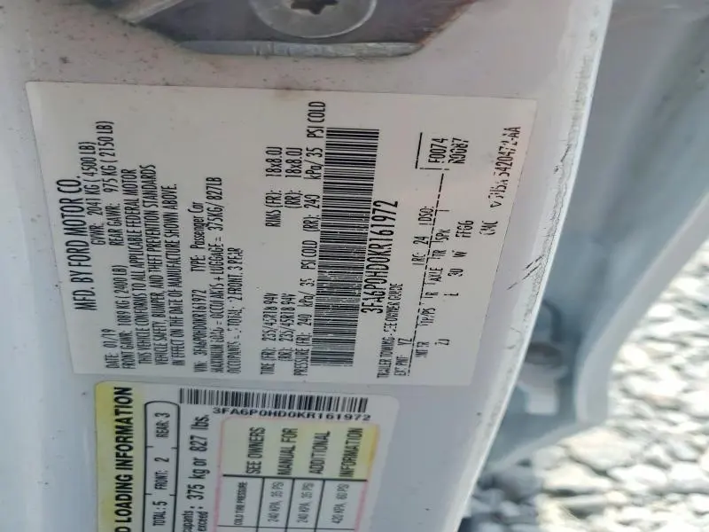 2019 FORD FUSION SE  