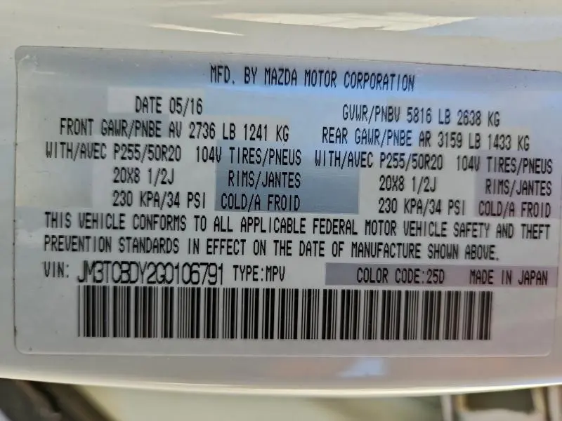 2016 MAZDA CX-9 GRAND TOURING  