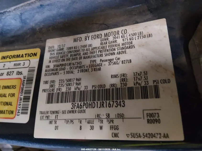 2018 FORD FUSION SE