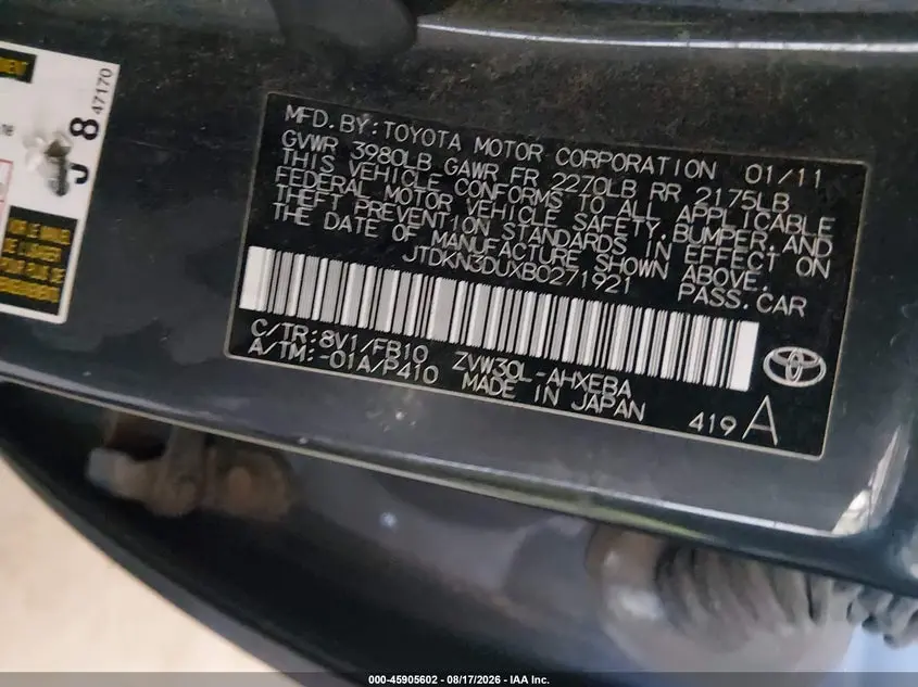2011 TOYOTA PRIUS TWO