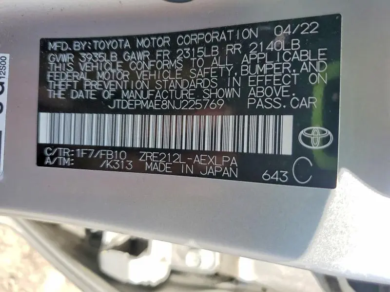 2022 TOYOTA COROLLA LE  