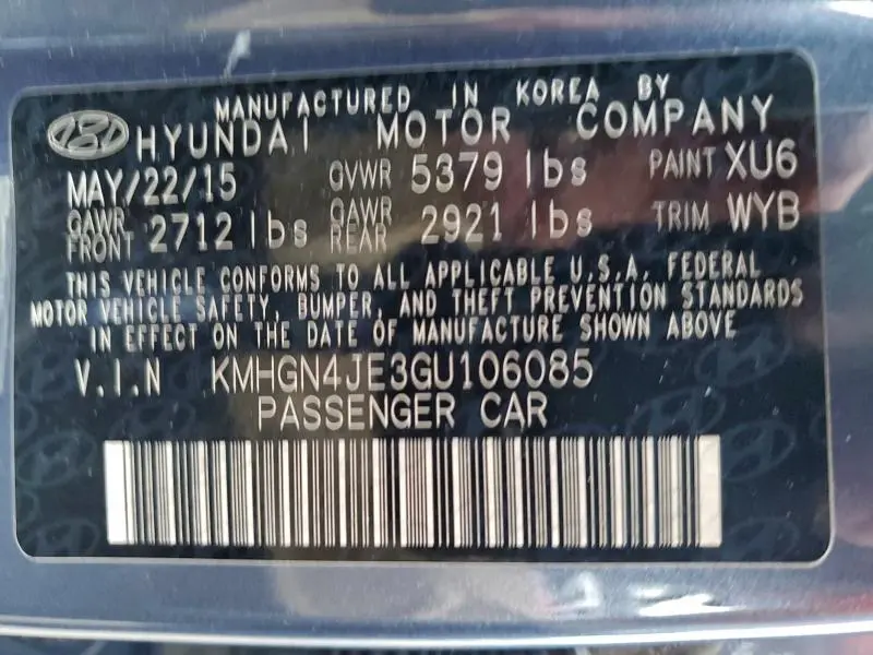 2016 HYUNDAI GENESIS 3.8L  