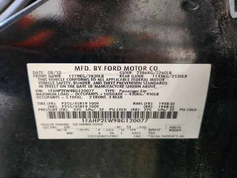 2011 FORD TAURUS SEL  