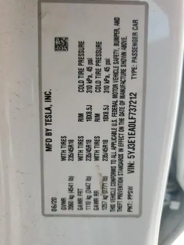 2020 TESLA MODEL 3   