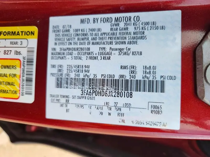 2018 FORD FUSION SE  