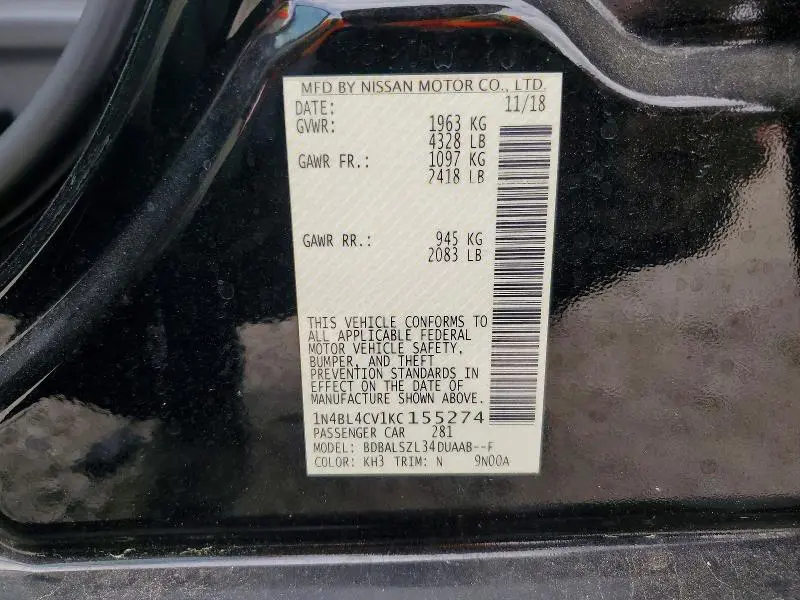 2019 NISSAN ALTIMA SR  