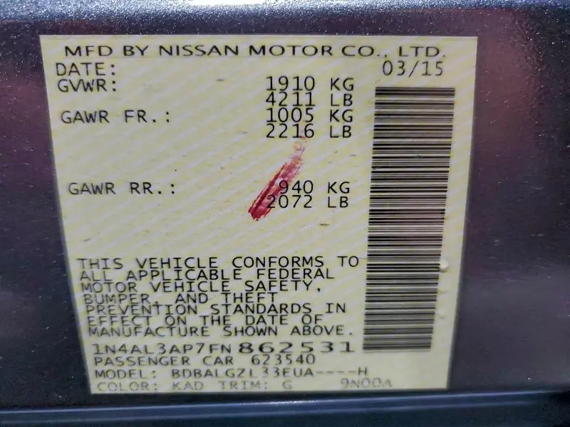 2015 NISSAN ALTIMA 2.5  