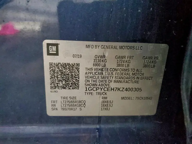 2019 CHEVROLET SILVERADO K1500 TRAIL BOSS CUSTOM  