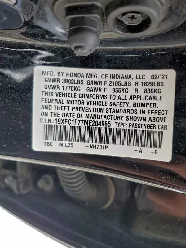 2021 HONDA CIVIC EXL  