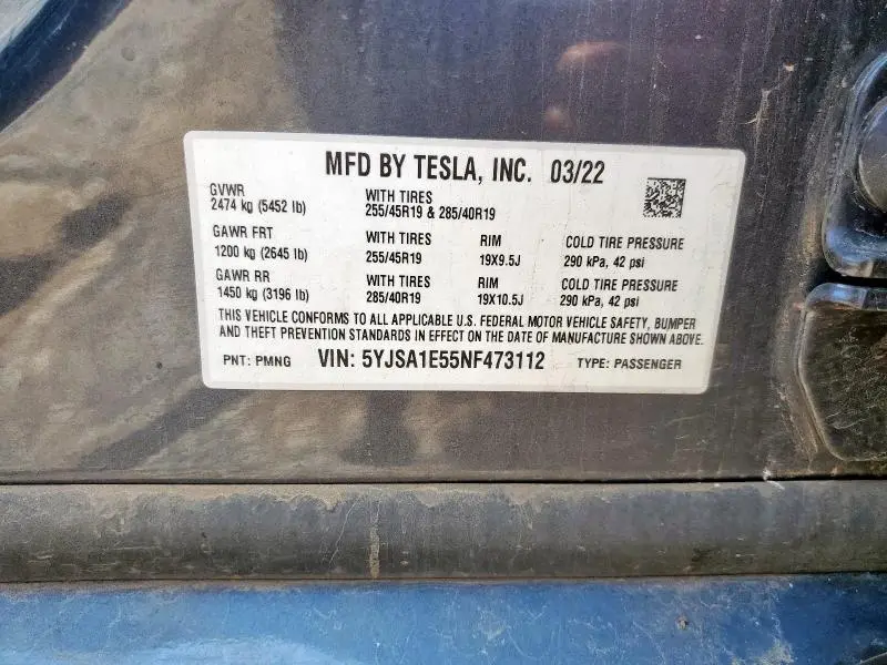 2022 TESLA MODEL S   