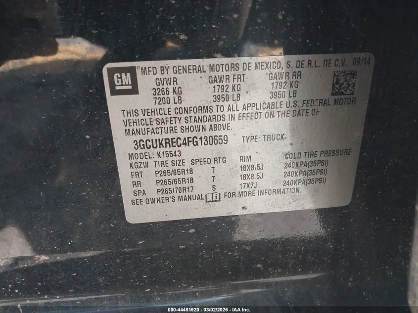 2015 CHEVROLET SILVERADO 1500 1LT