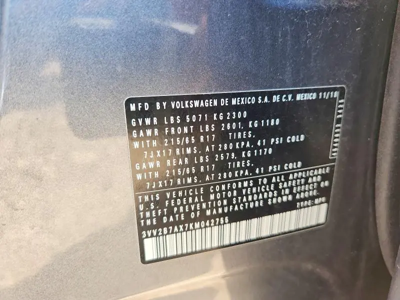 2019 VOLKSWAGEN TIGUAN SE  