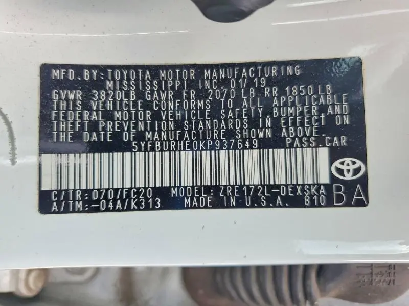2019 TOYOTA COROLLA SE  