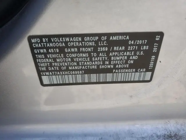 2017 VOLKSWAGEN PASSAT S  