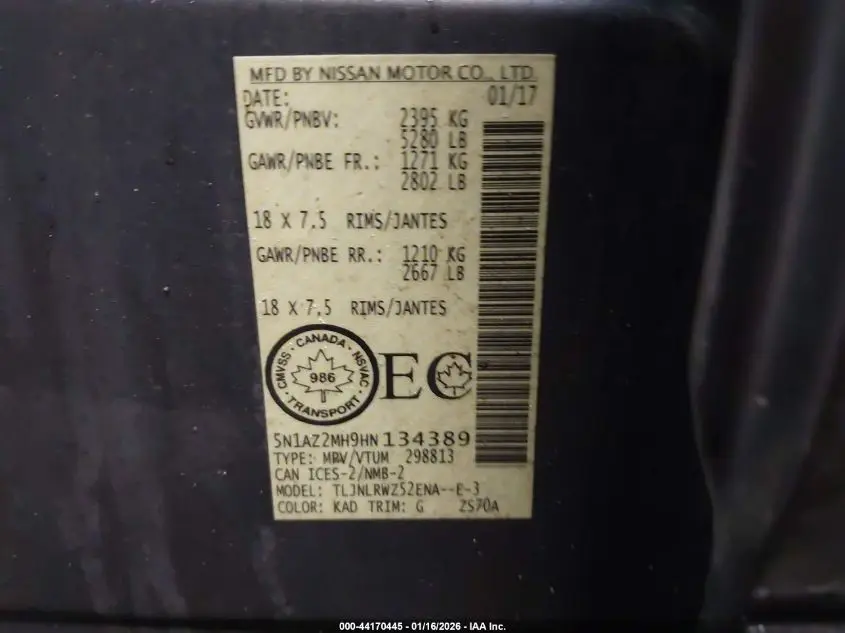 2017 NISSAN MURANO PLATINUM/S/SL/SV