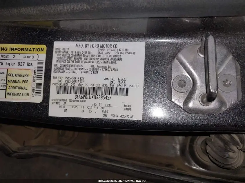 2017 FORD FUSION HYBRID SE