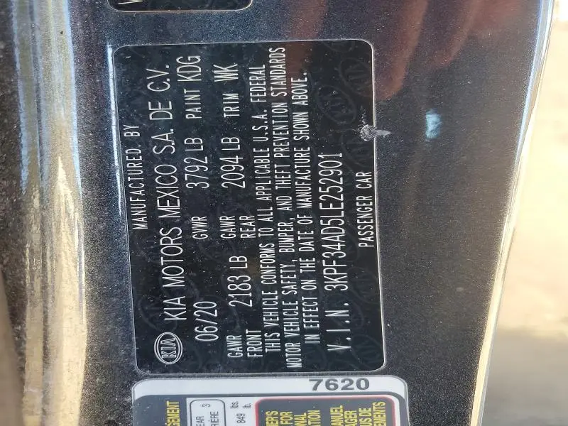 2020 KIA FORTE GT LINE  
