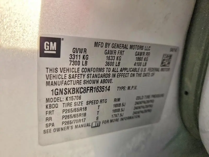 2015 CHEVROLET TAHOE K1500 LT  