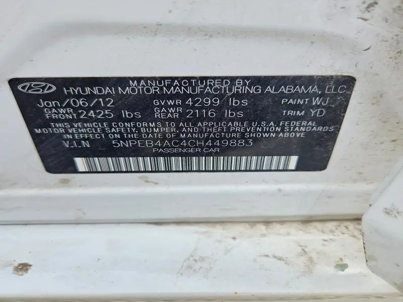 2012 HYUNDAI SONATA GLS  