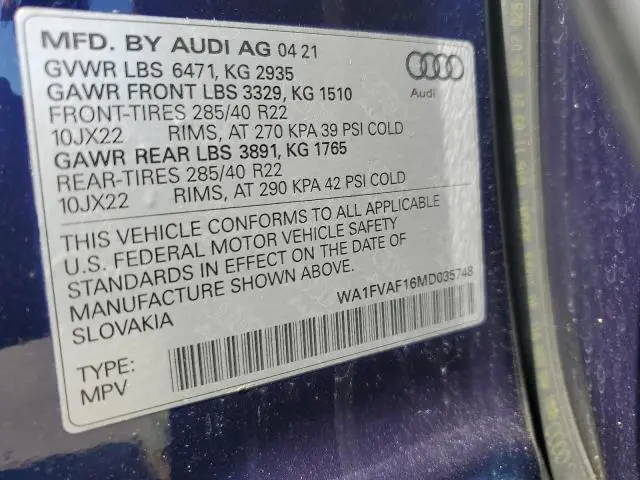 2021 AUDI Q8 PRESTIGE S-LINE  