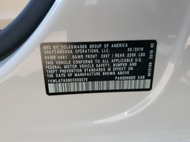 2019 VOLKSWAGEN PASSAT WOLFSBURG  