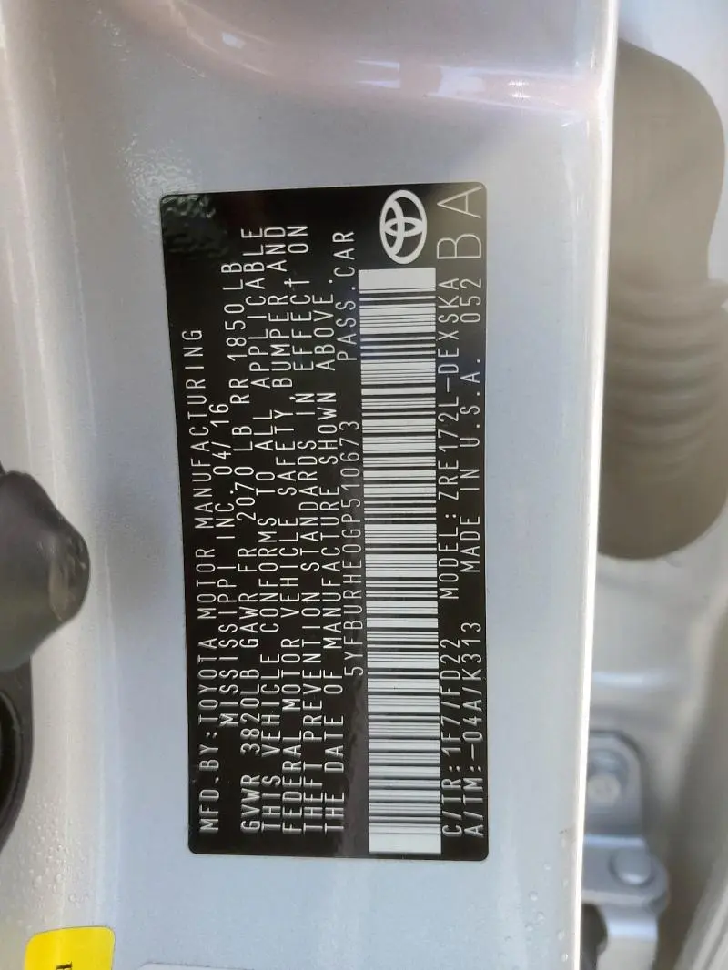 2016 TOYOTA COROLLA L  