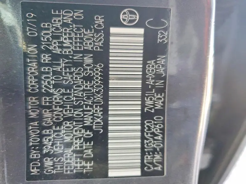 2019 TOYOTA PRIUS L ECO  