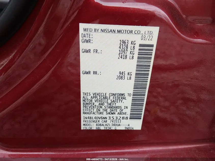 2022 NISSAN ALTIMA SV FWD