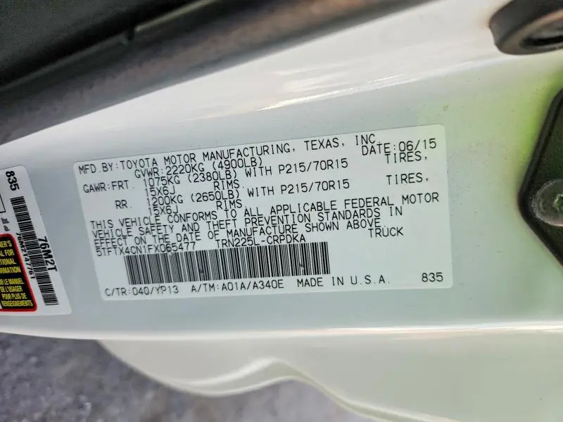 2015 TOYOTA TACOMA BASE  
