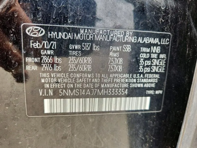 2021 HYUNDAI SANTA FE SE  