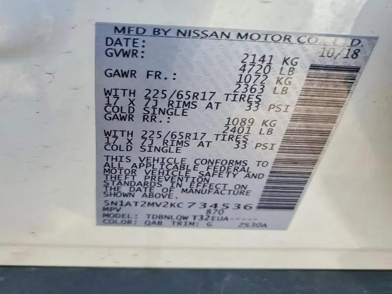 2019 NISSAN ROGUE SV  