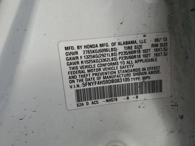 2013 HONDA PILOT EXL  