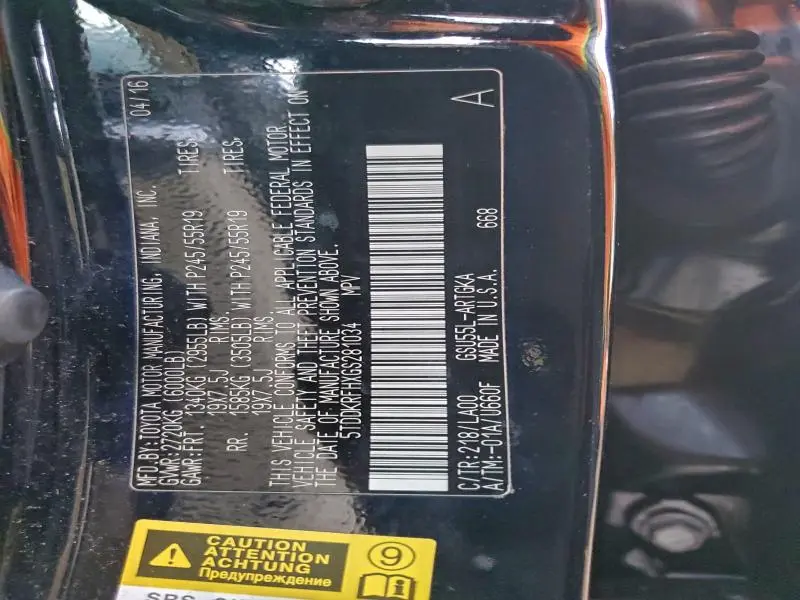 2016 TOYOTA HIGHLANDER LIMITED  